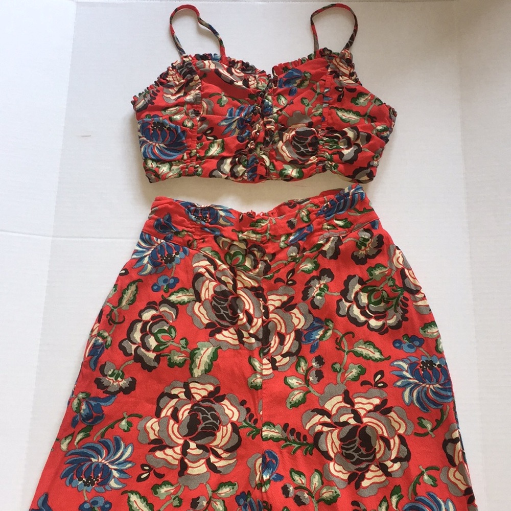 Free People Red Floral Bralette Pants Set Size 0